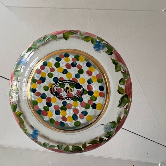 MacKenzie-Childs, Ltd 1983 Small Glass Floral Checkerboard Polka Dot Bowl - Picture 8 of 13